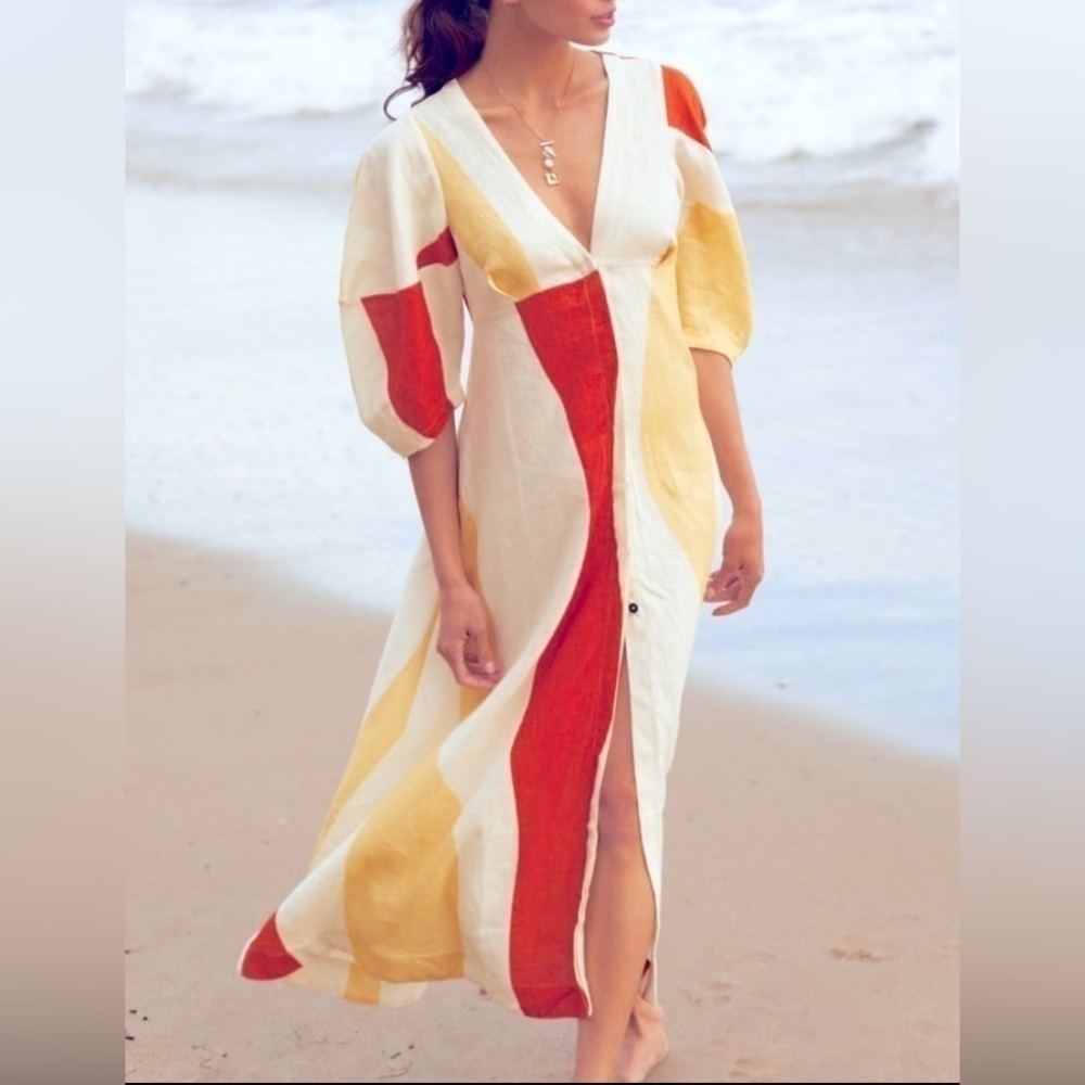 Cala de la Cruz Nane Linen Maxi Dress In Dunabeige Size Medium